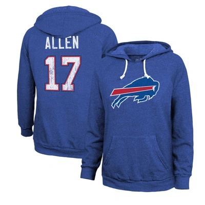 Majestic Women's  Threads Josh Allen Royal Distressed Buffalo Bills Name And Number Pullover Hoodie