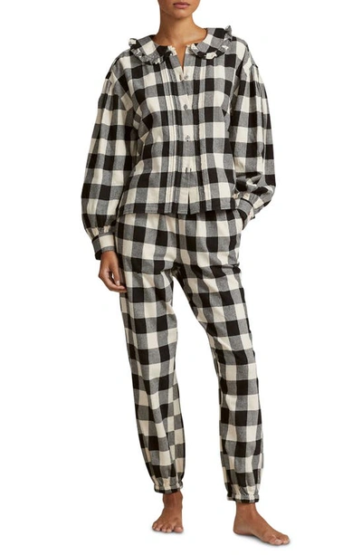 Polo Ralph Lauren Cotton Flannel Ruffle Top Sleep Set In Buffalo Check