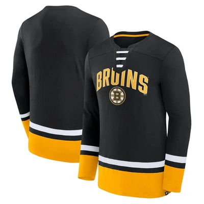 Fanatics Branded Black Boston Bruins Back Pass Lace-up Long Sleeve T-shirt