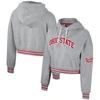 THE WILD COLLECTIVE THE WILD COLLECTIVE HEATHER GRAY OHIO STATE BUCKEYES CROPPED SHIMMER PULLOVER HOODIE