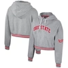 The Wild Collective Heather Gray Wisconsin Badgers Cropped Shimmer Pullover Hoodie In Heather Gray