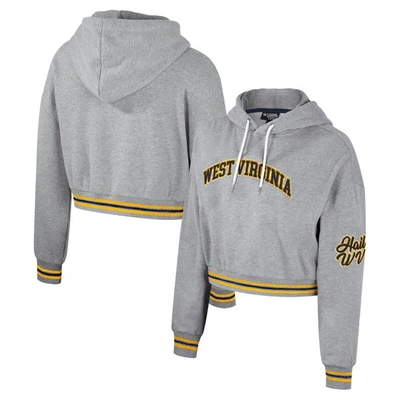 THE WILD COLLECTIVE THE WILD COLLECTIVE HEATHER GRAY WEST VIRGINIA MOUNTAINEERS CROPPED SHIMMER PULLOVER HOODIE