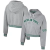 The Wild Collective Heather Gray Michigan State Spartans Cropped Shimmer Pullover Hoodie In Heather Gray