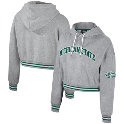 THE WILD COLLECTIVE THE WILD COLLECTIVE HEATHER GRAY MICHIGAN STATE SPARTANS CROPPED SHIMMER PULLOVER HOODIE