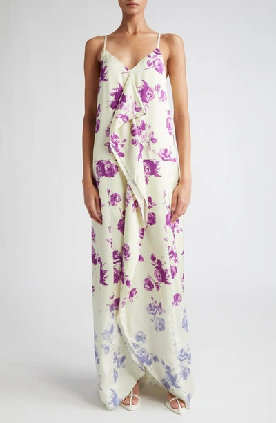 Jil Sander Printed Georgette Maxi Slip Dress In Multi,ivory
