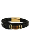 Hmy Jewelry 18k Gold Plated Tiger's Eye Layered Leather Bracelet In Gold/black/brown