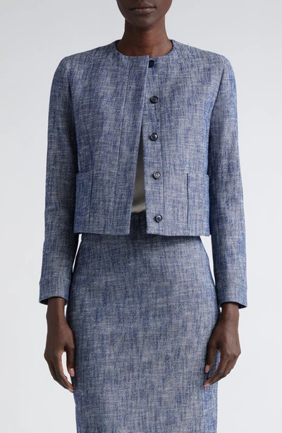 Akris Yarn Dyed Cotton Short Jacket In Denim