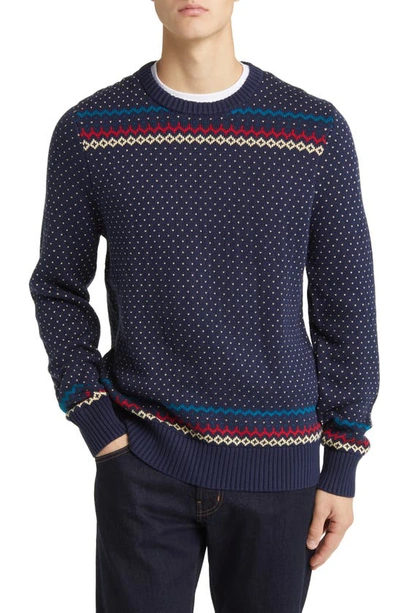 Brooks Brothers Cotton Crewneck Fair Isle Sweater | Navy | Size Medium