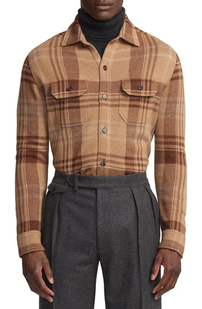 Ralph Lauren Purple Label Plaid-check Cashmere Overshirt In Camel Multi