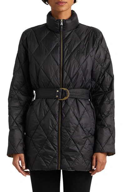 Lauren Ralph Lauren Belted-waist Quilted Coat In Black