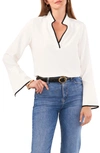 Vince Camuto Womens Contrast Trim Chiffon Blouse In New Ivory