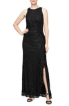 ALEX EVENINGS RUFFLE SEQUIN LACE GOWN