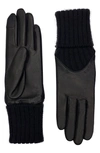 Agnelle Mixed Media Leather Gloves In Black