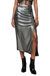 Allsaints Carla Gathered Metallic Midi Skirt In Gunmetal Grey