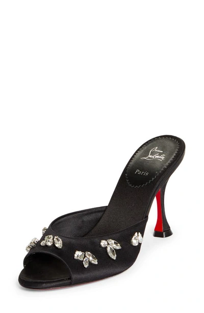 Christian Louboutin Degraqueenie Silk Embellished Red Sole Sandals In T023 Black/ Cry/ Lin Black