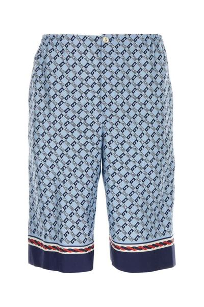 Gucci Geometric Square G Print Silk Shorts In Turquoise,multicolor