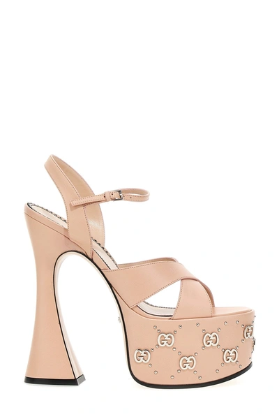 Gucci Gg Stud Detailed High Sculpted Heel Sandals In Pink