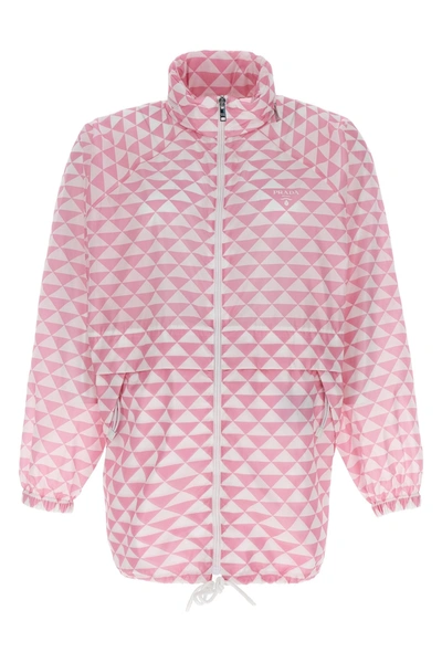 Prada Symbol Geometric High Collar Jacket In Pink