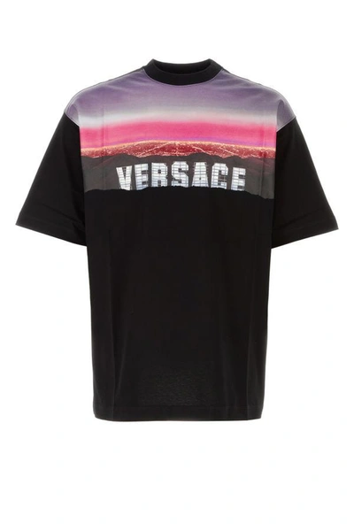Versace Man Black Cotton T-shirt In New