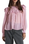 & OTHER STORIES & OTHER STORIES METALLIC FLORAL RUFFLE BUTTON-UP TOP