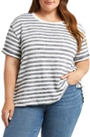 Caslon Ease Stripe Crewneck T-shirt In Navy- White Charm Stripe