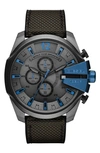 Diesel Mega Chief Chronograph Nylon Strap Watch, 51mm In Black/ Grey/ Blue