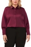 Halogen Satin Button-up Shirt In Grape Wine