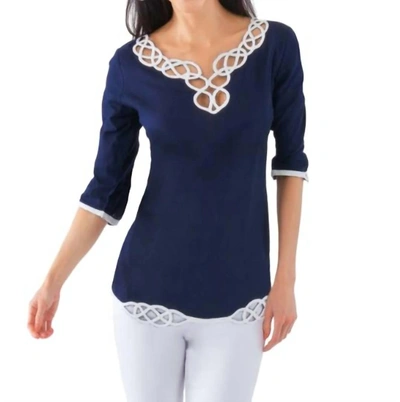 Gretchen Scott Infinity Embroidered Top In Navy In Blue