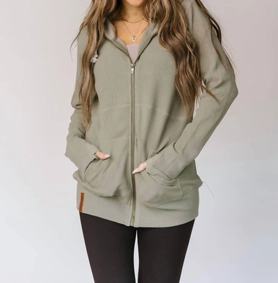 AMPERSAND AVE WAFFLE KNIT FULLZIP HOODIE IN WILLOW