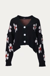 MELODY FASHION CROPPED RETRO FLORAL CARDIGAN IN BLACK