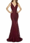 Alyce Paris Lace Mermaid Gown In Wine In Pink