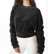 JUICY COUTURE SHIRRED SLEEVE CROP TOP IN BLACK