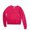 Minnie Rose Cashmere Frayed Edge Cropped V-neck Sweater In Azalea In Pink