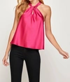 ELLISON SATIN HALTER TOP IN MAGENTA