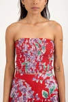 RHYTHM ISLE FLORAL SMOCKED STRAPLESS TOP IN RED