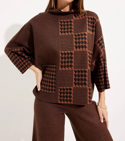 Joseph Ribkoff Houndstooth & Patchwork Sweater In Black/toffee In Multi