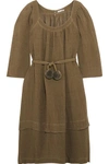 THREE GRACES LONDON ILARA POMPOM-EMBELLISHED LINEN-BLEND DRESS