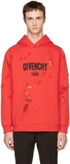 GIVENCHY Red Distressed Logo Hoodie