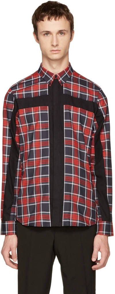 Givenchy Cross-inset Plaid Button-down Shirt In Red