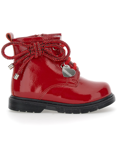 Monnalisa Kids'   Patent Chrome Leather Ankle Boots In Ruby Red
