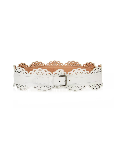 Alaïa Perforated Leather Belt In White