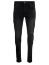 AMIRI BLACK SKINNY JEANS WITH CRYSTAL EMBELLISHED LOGO AND USED EFFECT IN STRETCH COTTON DENIM MAN