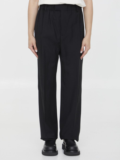 Bottega Veneta Tailored Virgin Wool Trousers With Elasticated Waistband In Black