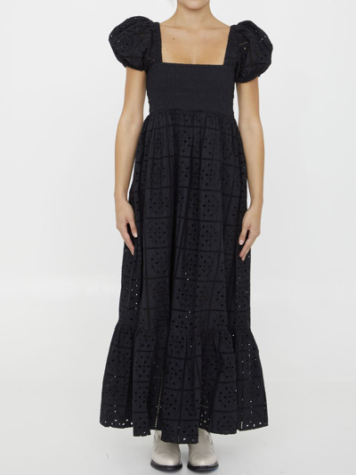 Ganni Broderie Anglaise Maxi Dress In Black