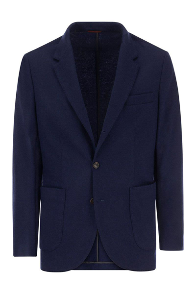 Brunello Cucinelli Cashmere Jersey Blazer With Patch Pockets In Cobalt