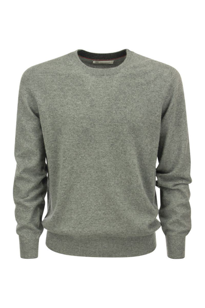 Brunello Cucinelli Pure Cashmere Crew-neck Sweater In Melange Grey