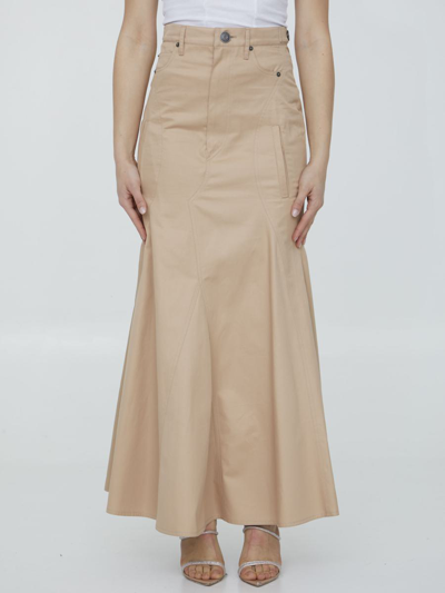 Burberry Cotton Gabardine Long Skirt In Beige