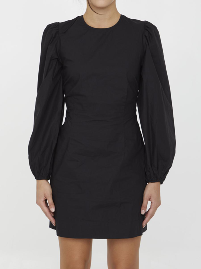 Ganni Cotton Poplin Mini Dress In Black