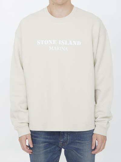 Stone Island Cotton Sweatshirt With Logo In White