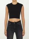 Alexander Wang Crystal-embellished Logo Crop Top In Black